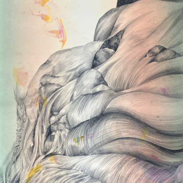 Havinaa / Rustling. Pencil and monotype. 5 parts, 69,5 x 263 cm. 2026