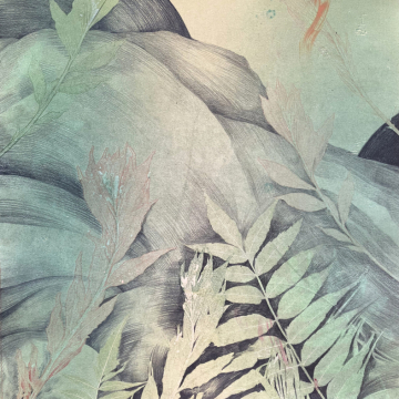 Havinaa / Rustling. Pencil and monotype. 5 parts, 69,5 x 263 cm. 2026