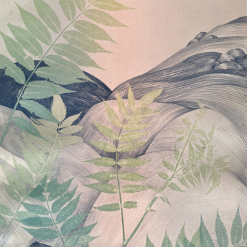 Havinaa / Rustling. Pencil and monotype. 5 parts, 69,5 x 263 cm. 2026