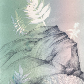 Havinaa / Rustling. Pencil and monotype. 5 parts, 69,5 x 263 cm. 2026